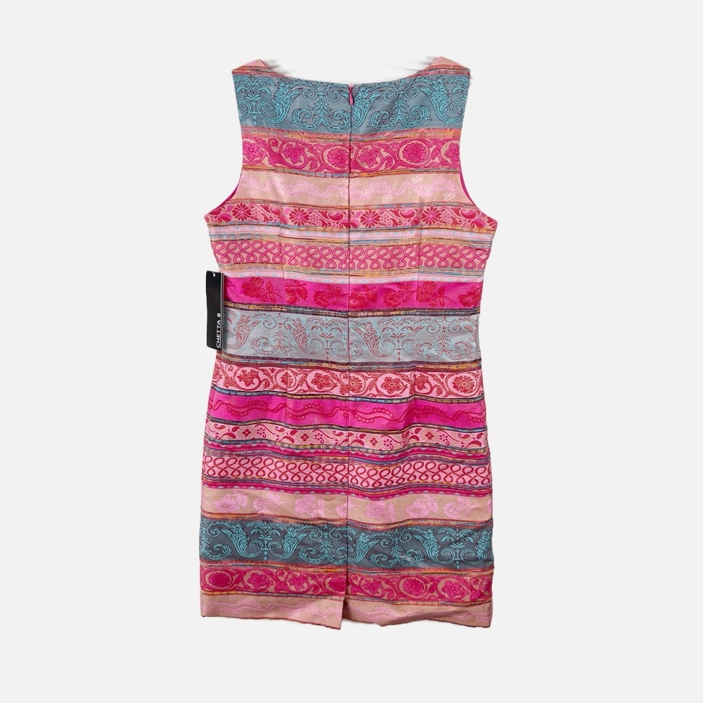 NWT! CHETTA B Preppy Pink Striped Sleeveless Wedding Cocktail Party Dress Size 8 - Picture 2 of 9
